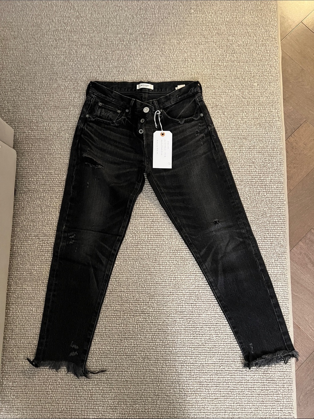 Moussy Black Distressed Ankle Crop Jeans